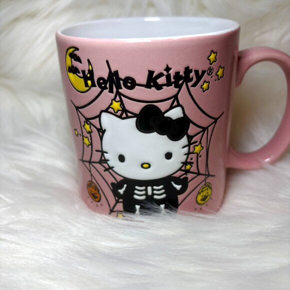 NEW Hello Kitty Pink Halloween Skeleton Spiderweb Ceramic Mug - Picture 2 of 5